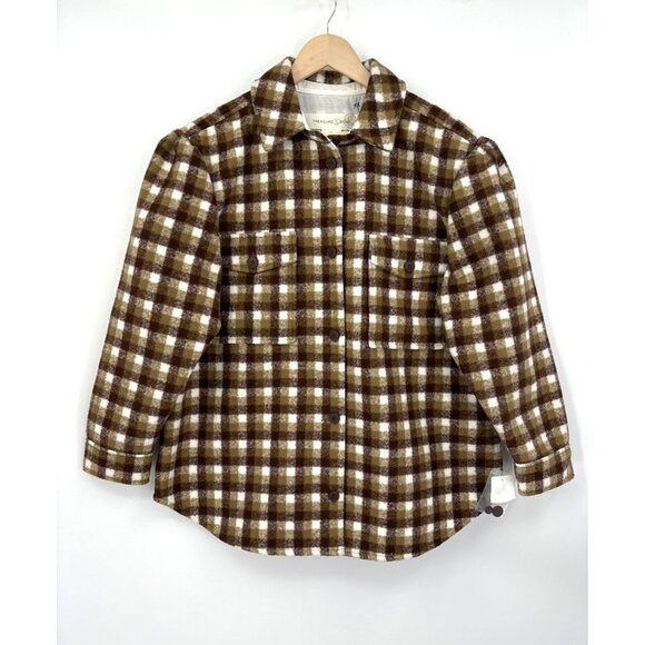 Treasure & Bond Plaid Puff Sleeve Shirt Shacket Jacket Brown XL NWOT - Picture 3 of 8